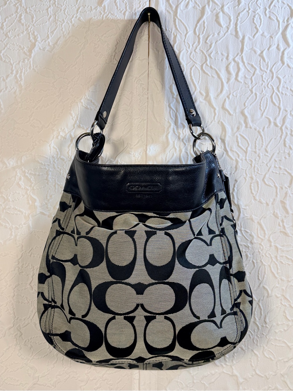 Coach Y2K Vintage Zoe Hobo Bag Black Grey Jacquard Leather Trim